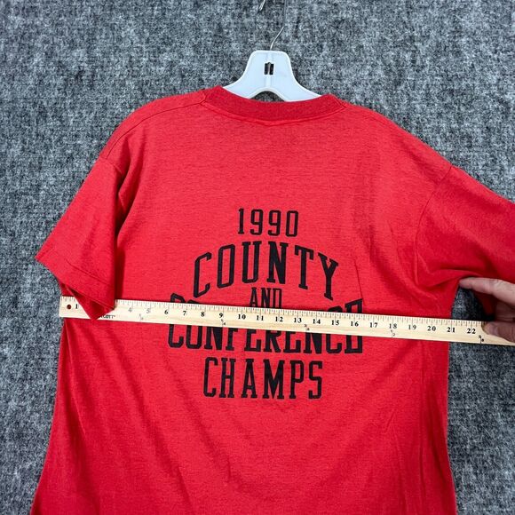 Vintage Single Stitch Shirt Mens M Red 90s Macoupin Track Field Running Champs - Picture 6 of 8